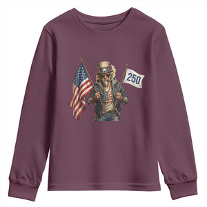 Patriotic Uncle Sam Celebrating 250 Years America Youth Sweatshirt TS12 Maroon Print Your Wear