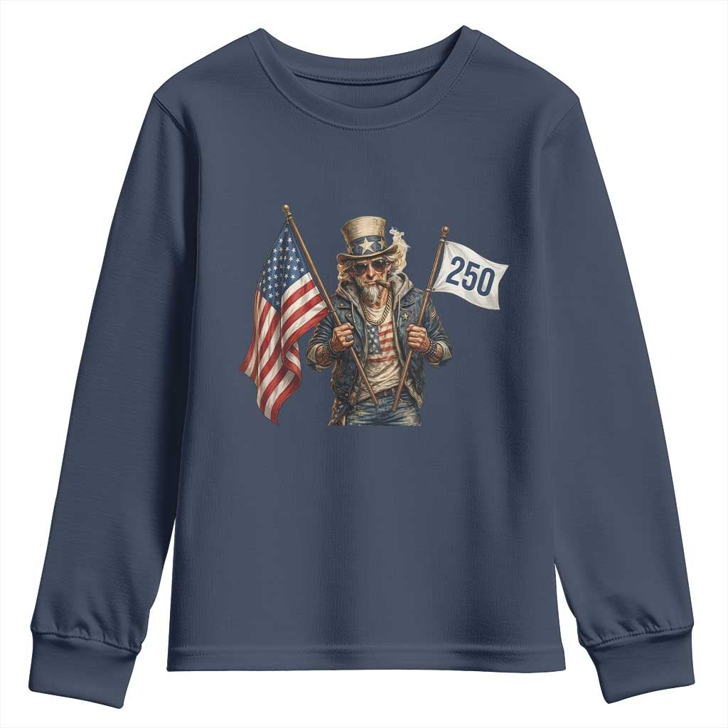 Patriotic Uncle Sam Celebrating 250 Years America Youth Sweatshirt TS12 Navy Print Your Wear