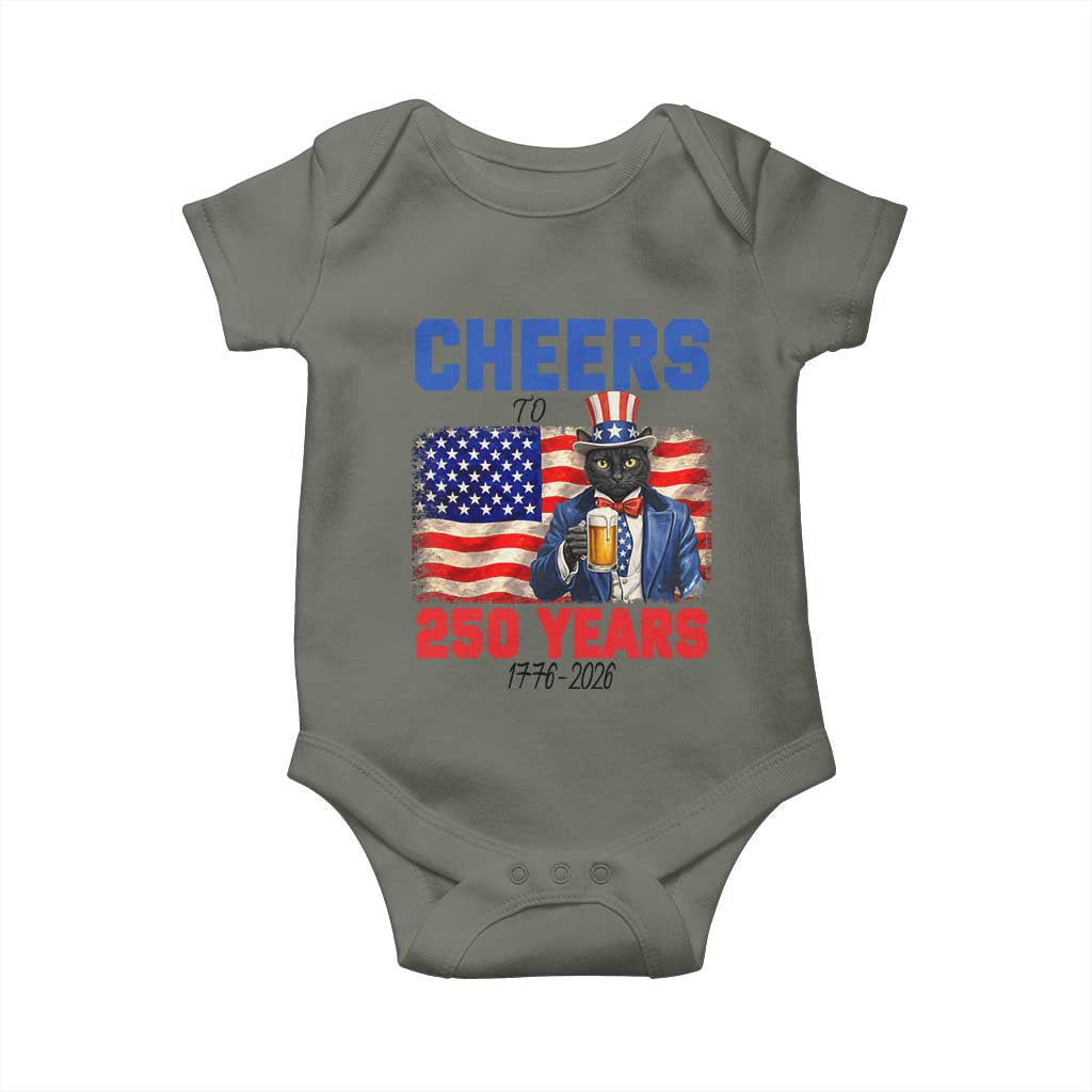 Vintage Cat Uncle Sam Baby Onesie Cheers To 250 Years TS12 Military Green Print Your Wear