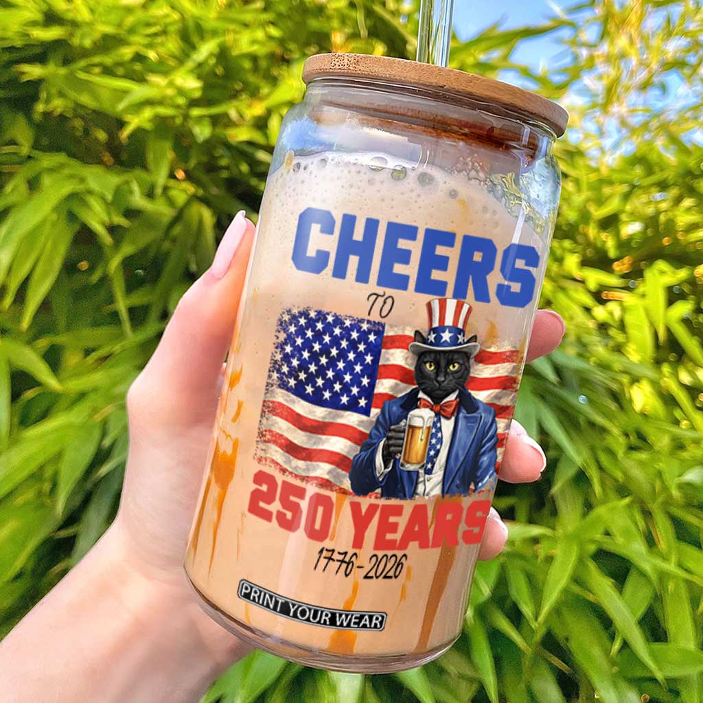 Vintage Cat Uncle Sam Glass Can Cheers To 250 Years TS12 White Print Your Wear