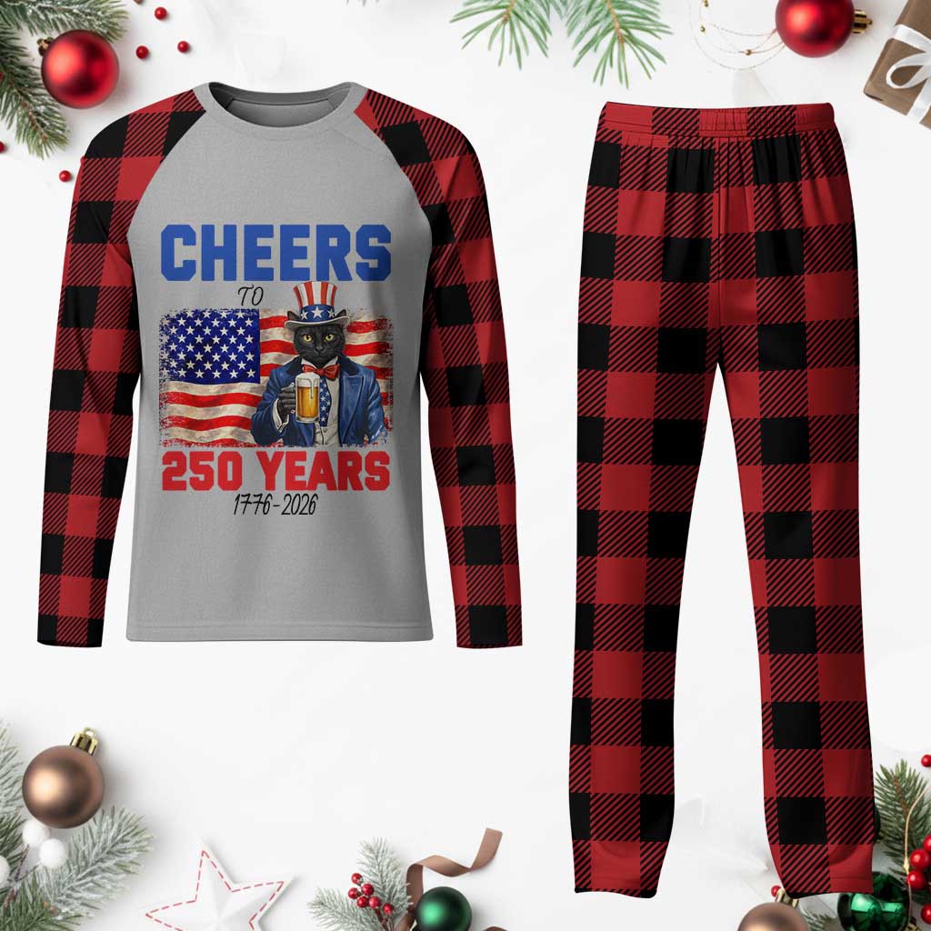 Vintage Cat Uncle Sam Plaid Pajama Set Cheers To 250 Years TS12 Buffalo Plaid Print Your Wear