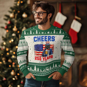 Vintage Cat Uncle Sam Ugly Christmas Sweater Cheers To 250 Years TS12 Beige Green Print Your Wear