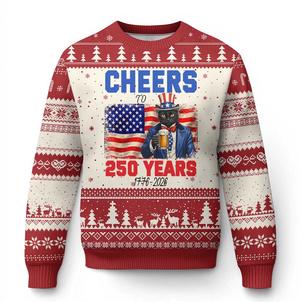 Vintage Cat Uncle Sam Ugly Christmas Sweater Cheers To 250 Years TS12 Beige Red Print Your Wear