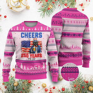 Vintage Cat Uncle Sam Ugly Christmas Sweater Cheers To 250 Years TS12 Hot Pink Print Your Wear