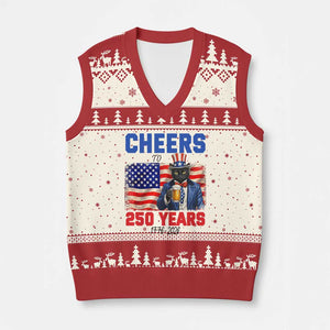 Vintage Cat Uncle Sam V-Neck Knit Sweater Vest Cheers To 250 Years TS12 Beige Red Print Your Wear