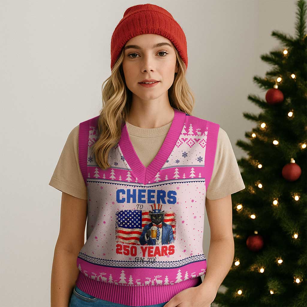 Vintage Cat Uncle Sam V-Neck Knit Sweater Vest Cheers To 250 Years TS12 Hot Pink Print Your Wear