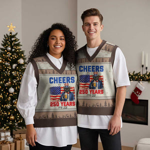 Vintage Cat Uncle Sam V-Neck Knit Sweater Vest Cheers To 250 Years TS12 Mocha Mousse Print Your Wear