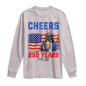 Vintage Cat Uncle Sam Long Sleeve Shirt Cheers To 250 Years TS12 Ice Gray Print Your Wear