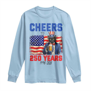 Vintage Cat Uncle Sam Long Sleeve Shirt Cheers To 250 Years TS12 Light Blue Print Your Wear