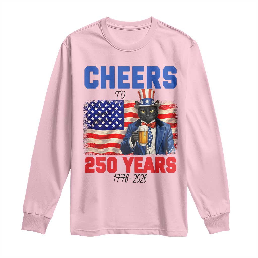 Vintage Cat Uncle Sam Long Sleeve Shirt Cheers To 250 Years TS12 Light Pink Print Your Wear
