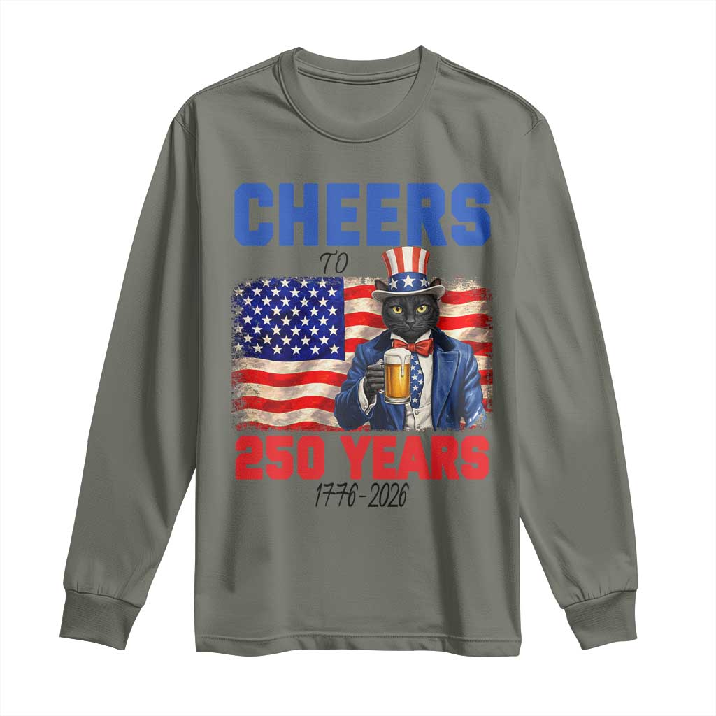 Vintage Cat Uncle Sam Long Sleeve Shirt Cheers To 250 Years TS12 Military Green Print Your Wear