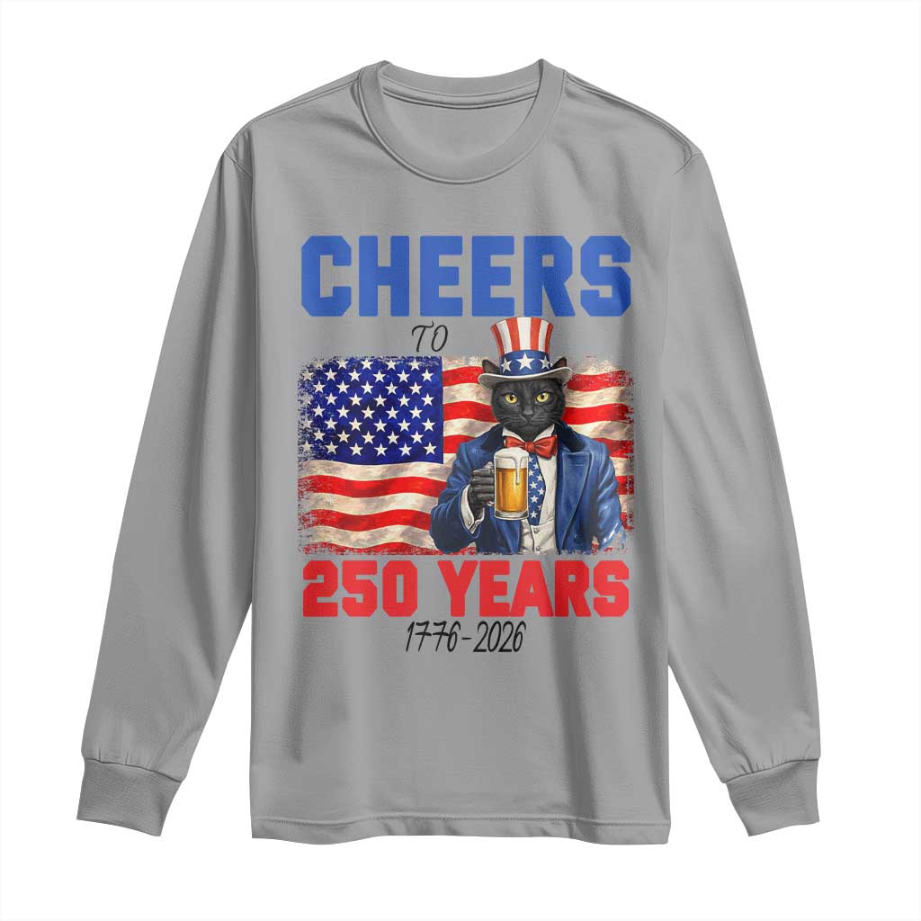 Vintage Cat Uncle Sam Long Sleeve Shirt Cheers To 250 Years TS12 Sport Gray Print Your Wear