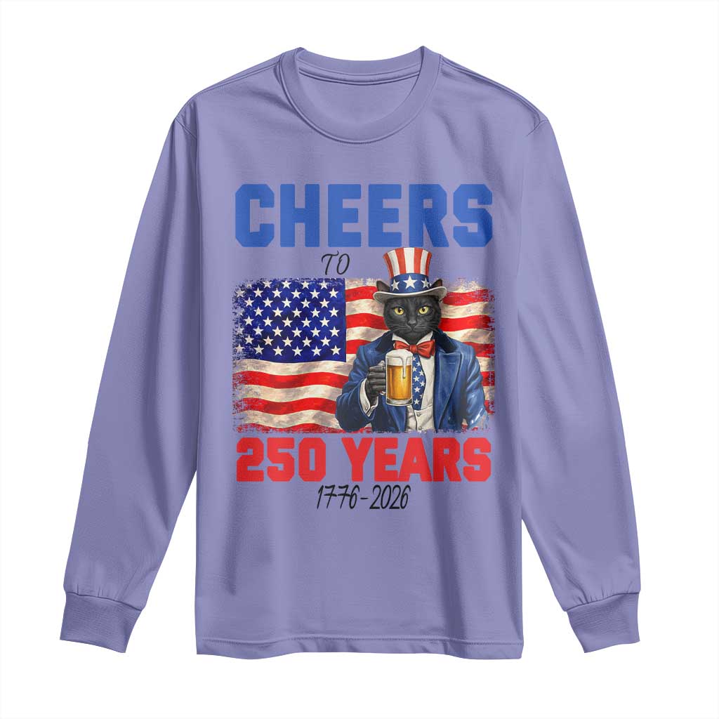 Vintage Cat Uncle Sam Long Sleeve Shirt Cheers To 250 Years TS12 Violet Print Your Wear