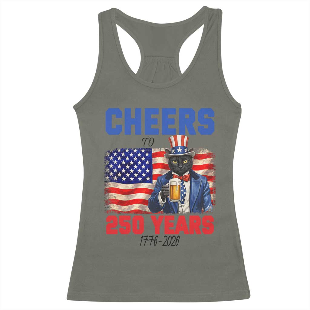 Vintage Cat Uncle Sam Racerback Tank Top Cheers To 250 Years TS12 Military Green Print Your Wear