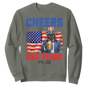Vintage Cat Uncle Sam Sweatshirt Cheers To 250 Years TS12 Military Green Print Your Wear