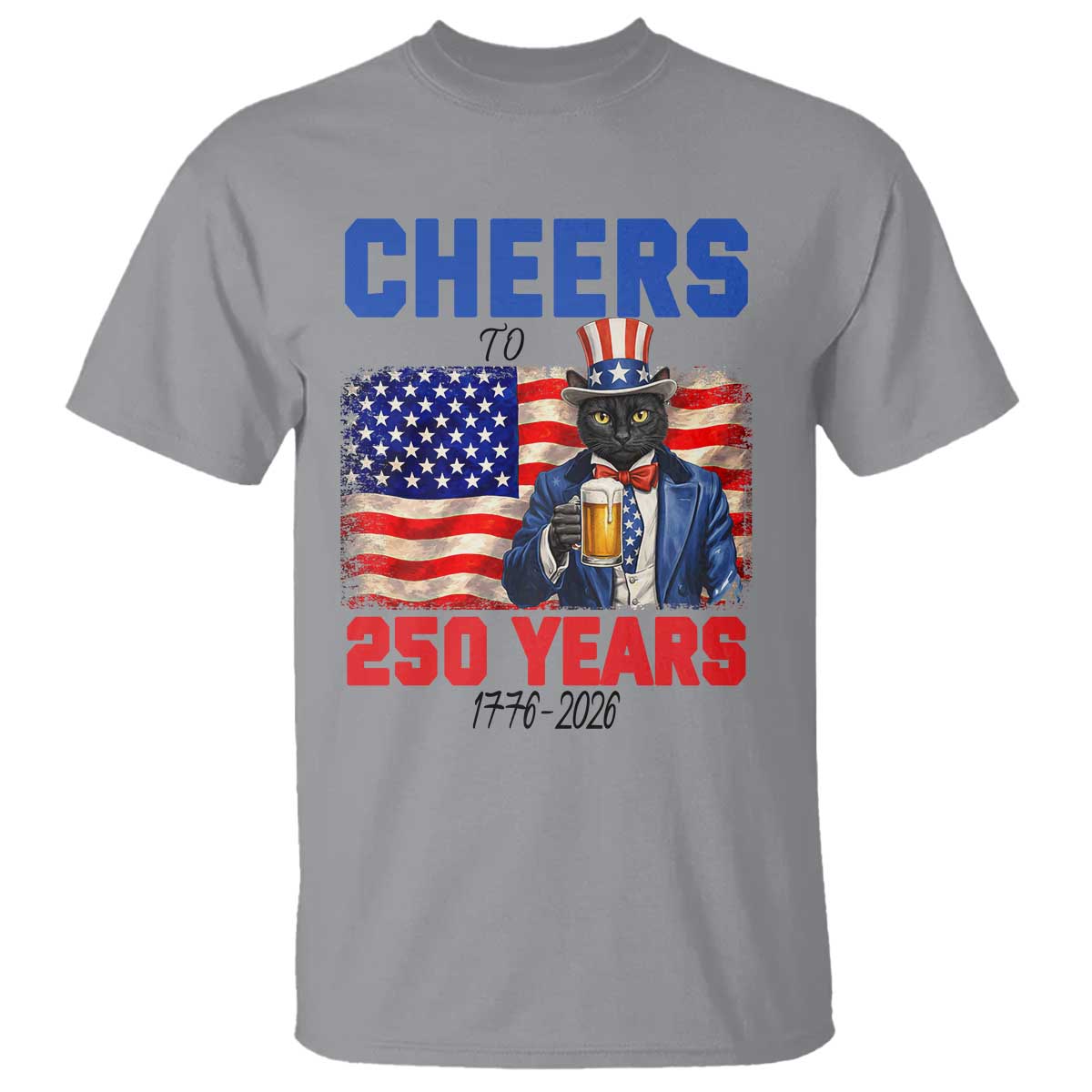 Vintage Cat Uncle Sam T Shirt Cheers To 250 Years TS12 Sport Gray Print Your Wear