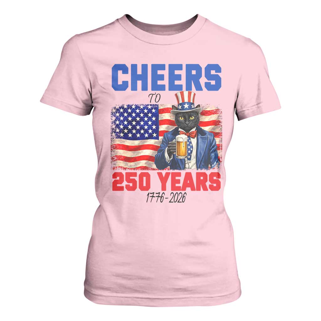 Vintage Cat Uncle Sam T Shirt For Women Cheers To 250 Years TS12 Light Pink Print Your Wear