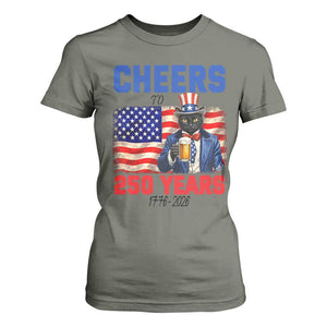 Vintage Cat Uncle Sam T Shirt For Women Cheers To 250 Years TS12 Military Green Print Your Wear