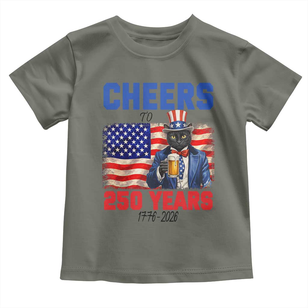 Vintage Cat Uncle Sam Toddler T Shirt Cheers To 250 Years TS12 Military Green Print Your Wear