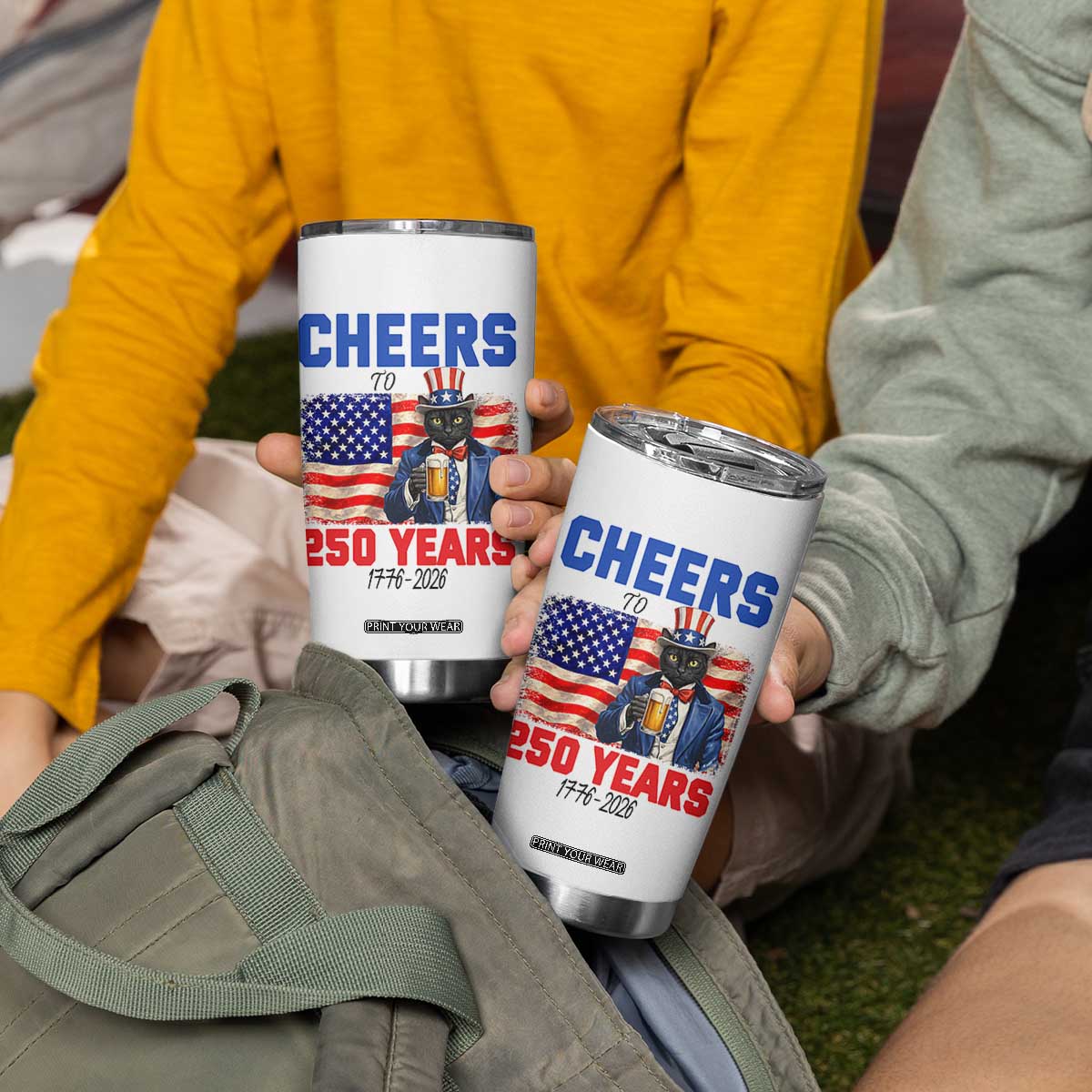 Vintage Cat Uncle Sam Tumbler Cup Cheers To 250 Years TS12 Print Your Wear