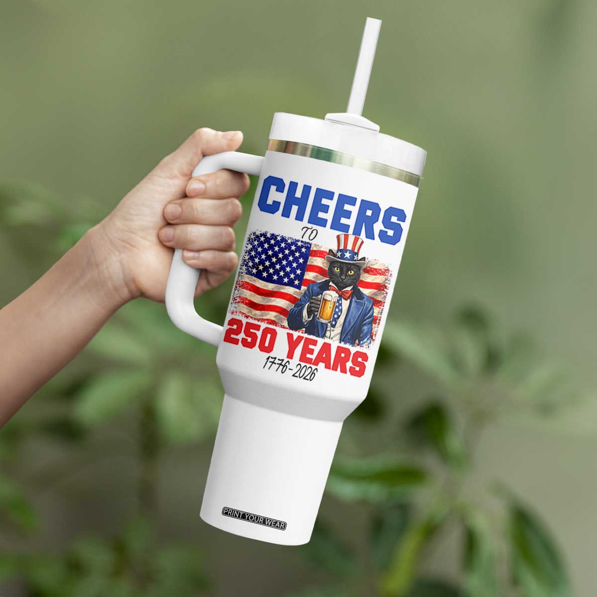 Vintage Cat Uncle Sam Tumbler With Handle Cheers To 250 Years TS12 Print Your Wear