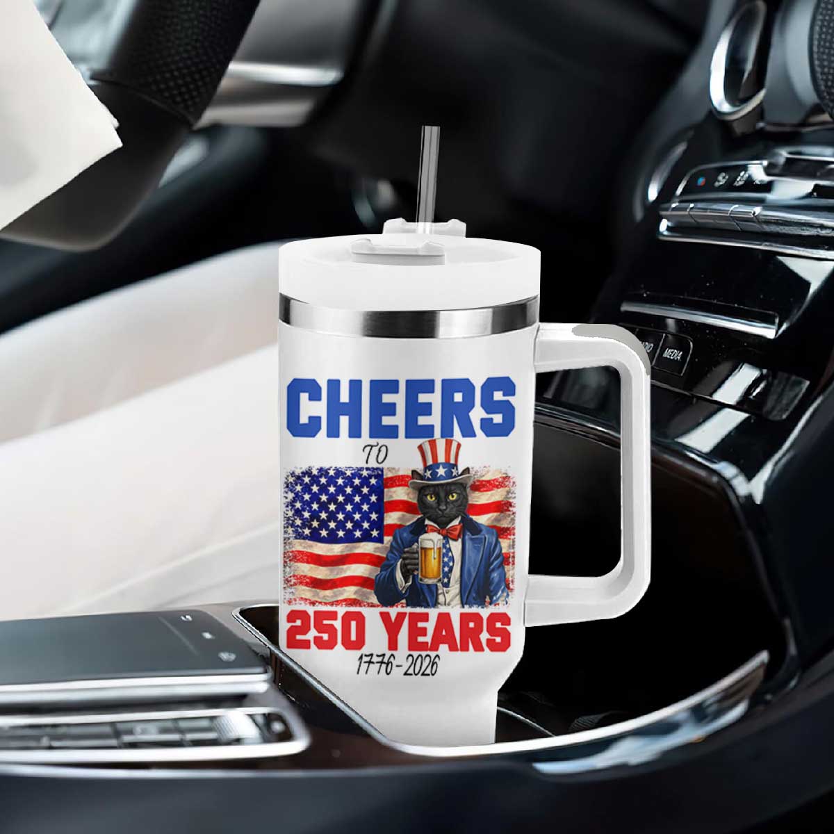 Vintage Cat Uncle Sam Tumbler With Handle Cheers To 250 Years TS12 Print Your Wear