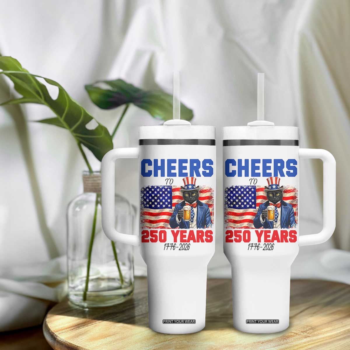 Vintage Cat Uncle Sam Tumbler With Handle Cheers To 250 Years TS12 Print Your Wear