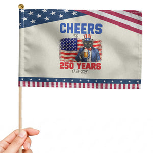 Vintage Cat Uncle Sam Patriotic Handheld Flag Cheers To 250 Years TS12 Modern 8.2" × 5.5" Beige Blue Print Your Wear