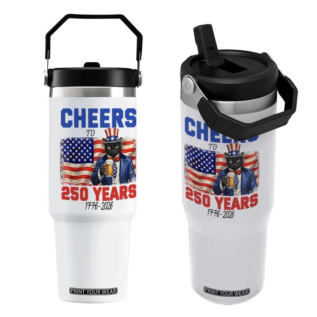 Vintage Cat Uncle Sam Flip Straw Tumbler Cheers To 250 Years TS12 One Size: 30 oz White Print Your Wear