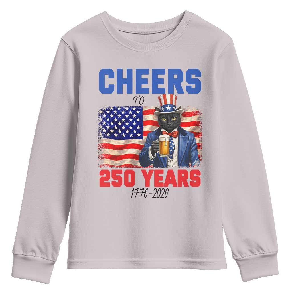 Vintage Cat Uncle Sam Youth Sweatshirt Cheers To 250 Years TS12 Ice Gray Print Your Wear