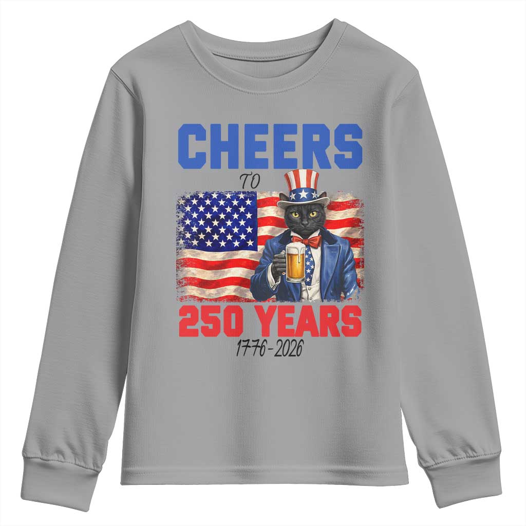 Vintage Cat Uncle Sam Youth Sweatshirt Cheers To 250 Years TS12 Sport Gray Print Your Wear