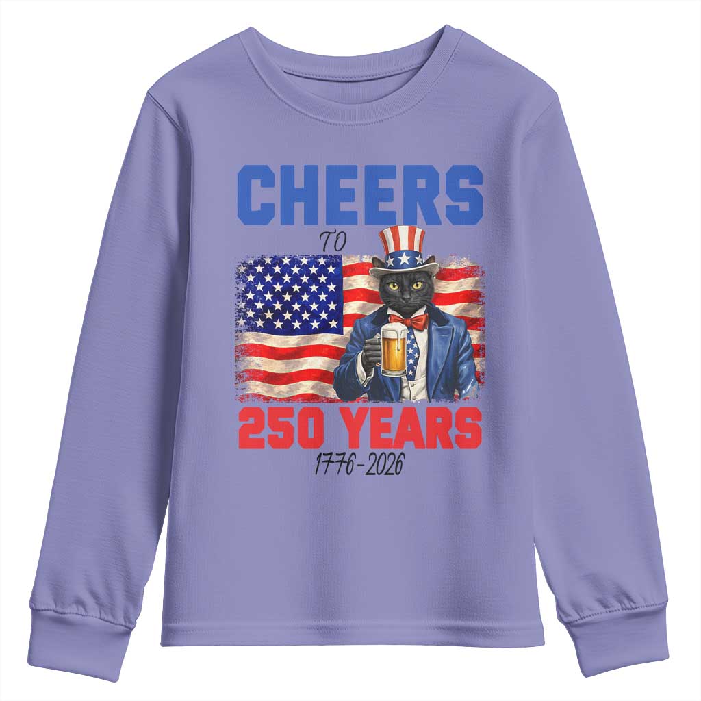 Vintage Cat Uncle Sam Youth Sweatshirt Cheers To 250 Years TS12 Violet Print Your Wear