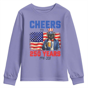 Vintage Cat Uncle Sam Youth Sweatshirt Cheers To 250 Years TS12 Violet Print Your Wear