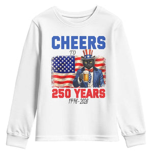 Vintage Cat Uncle Sam Youth Sweatshirt Cheers To 250 Years TS12 White Print Your Wear