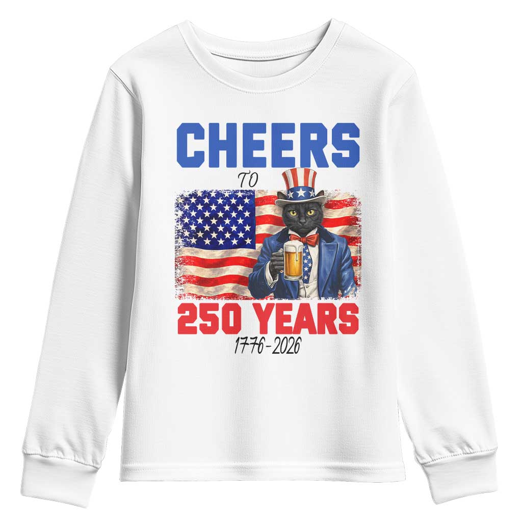 Vintage Cat Uncle Sam Youth Sweatshirt Cheers To 250 Years TS12 White Print Your Wear