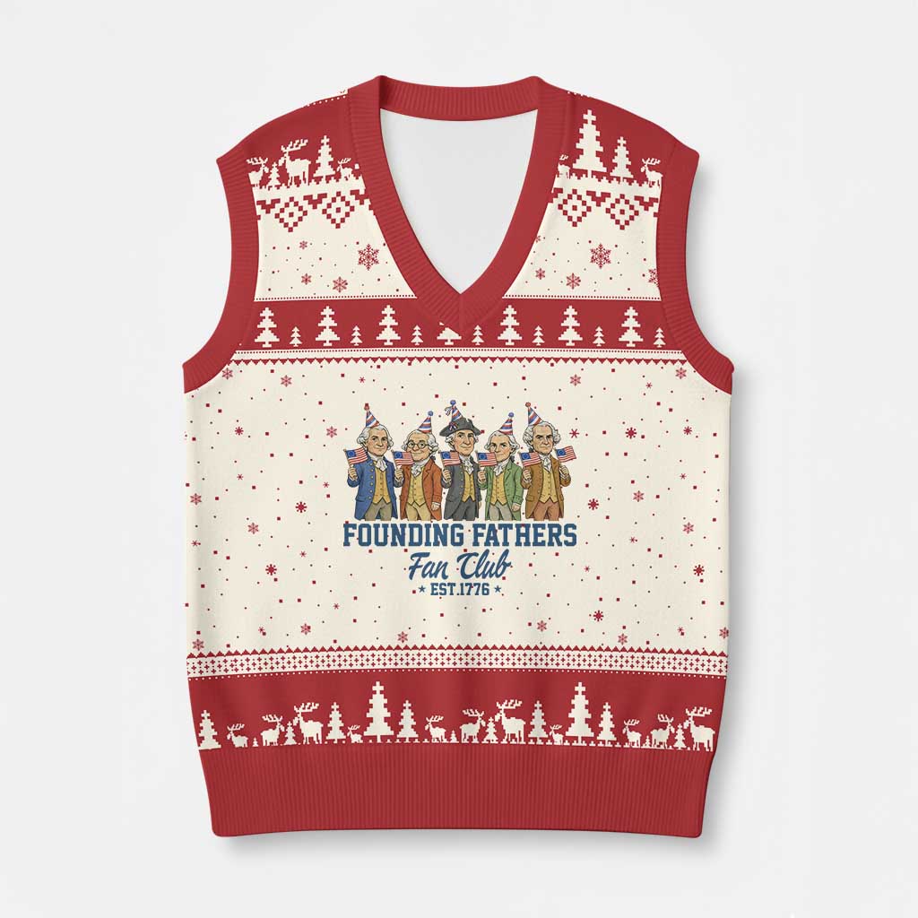Funny Founding Fathers Fan Club V-Neck Knit Sweater Vest American History Lovers TS12 Beige Red Print Your Wear