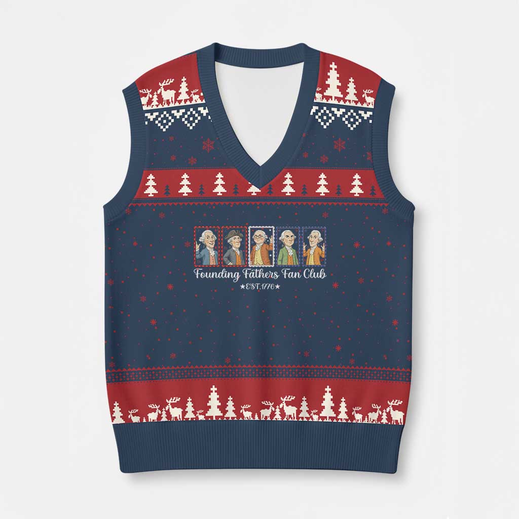 Funny Founding Fathers Fan Club Patriotic History V-Neck Knit Sweater Vest TS12 Navy Red Print Your Wear