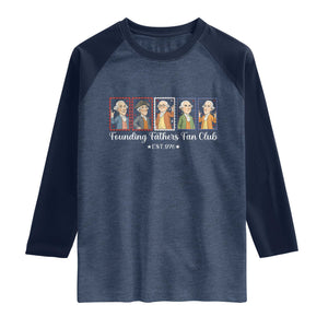 Funny Founding Fathers Fan Club Patriotic History Raglan Shirt TS12 Heather Denim Navy Print Your Wear