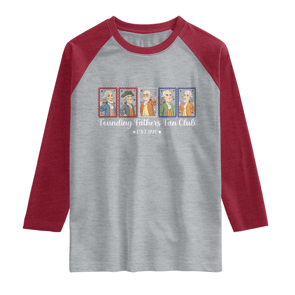 Funny Founding Fathers Fan Club Patriotic History Raglan Shirt TS12 Heather Gray Heather Red Print Your Wear