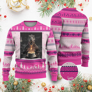 Funny Birthday Dinosaur Ugly Christmas Sweater Prehistoric Party Celebration TS12 Hot Pink Print Your Wear