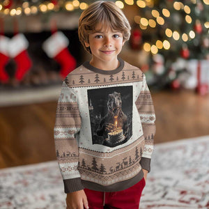 Funny Birthday Dinosaur Ugly Christmas Sweater Prehistoric Party Celebration TS12 Mocha Mousse Print Your Wear