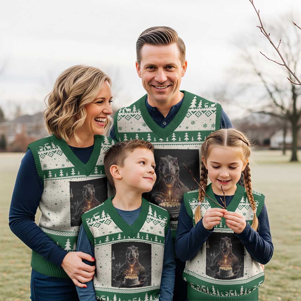 Funny Birthday Dinosaur V-Neck Knit Sweater Vest Prehistoric Party Celebration TS12 Beige Green Print Your Wear