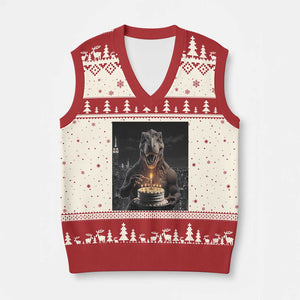 Funny Birthday Dinosaur V-Neck Knit Sweater Vest Prehistoric Party Celebration TS12 Beige Red Print Your Wear