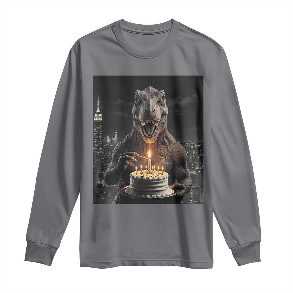 Funny Birthday Dinosaur Long Sleeve Shirt Prehistoric Party Celebration TS12 Charcoal Print Your Wear