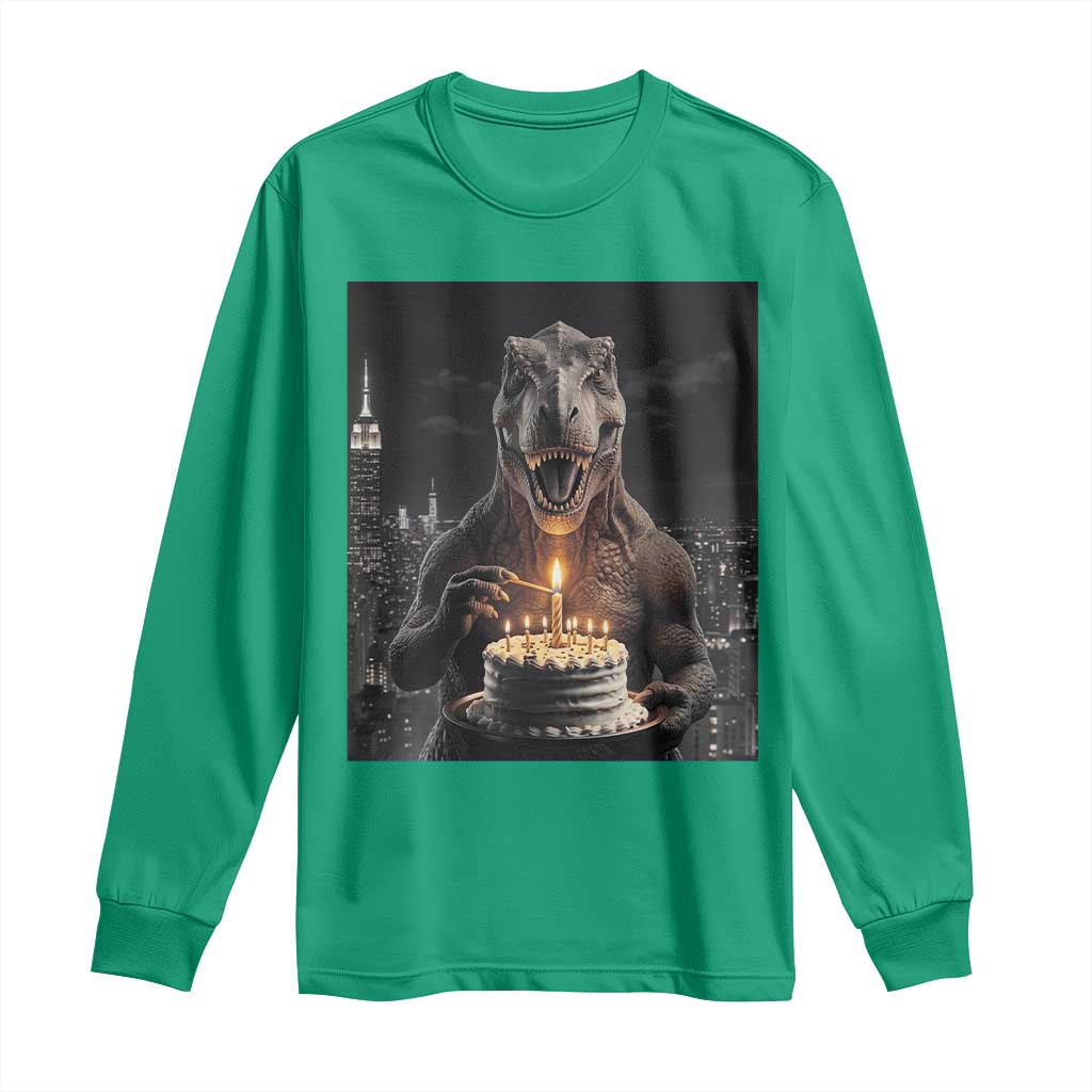 Funny Birthday Dinosaur Long Sleeve Shirt Prehistoric Party Celebration TS12 Irish Green Print Your Wear