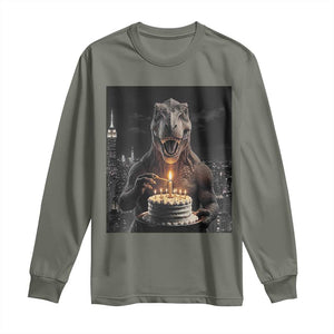 Funny Birthday Dinosaur Long Sleeve Shirt Prehistoric Party Celebration TS12 Military Green Print Your Wear