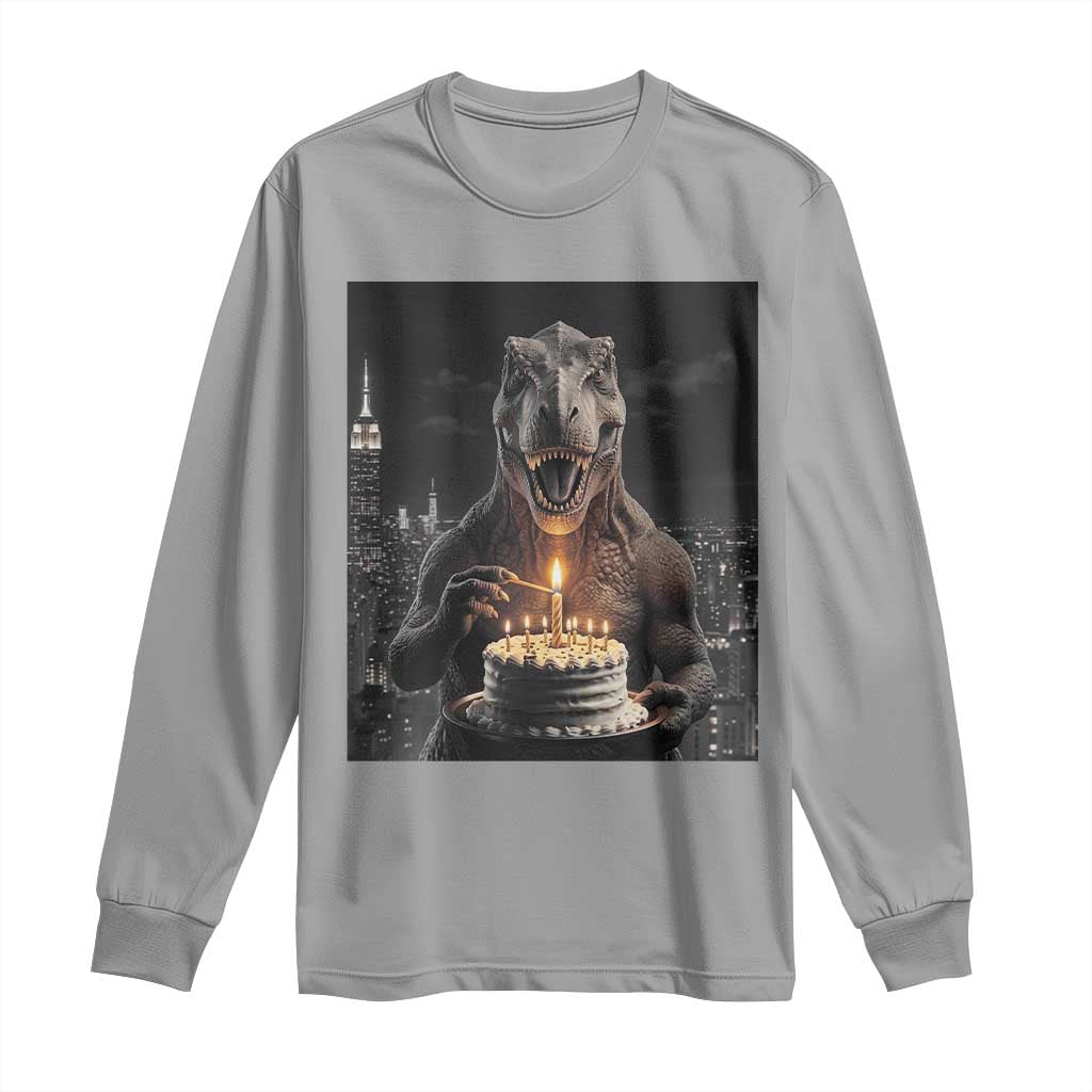 Funny Birthday Dinosaur Long Sleeve Shirt Prehistoric Party Celebration TS12 Sport Gray Print Your Wear