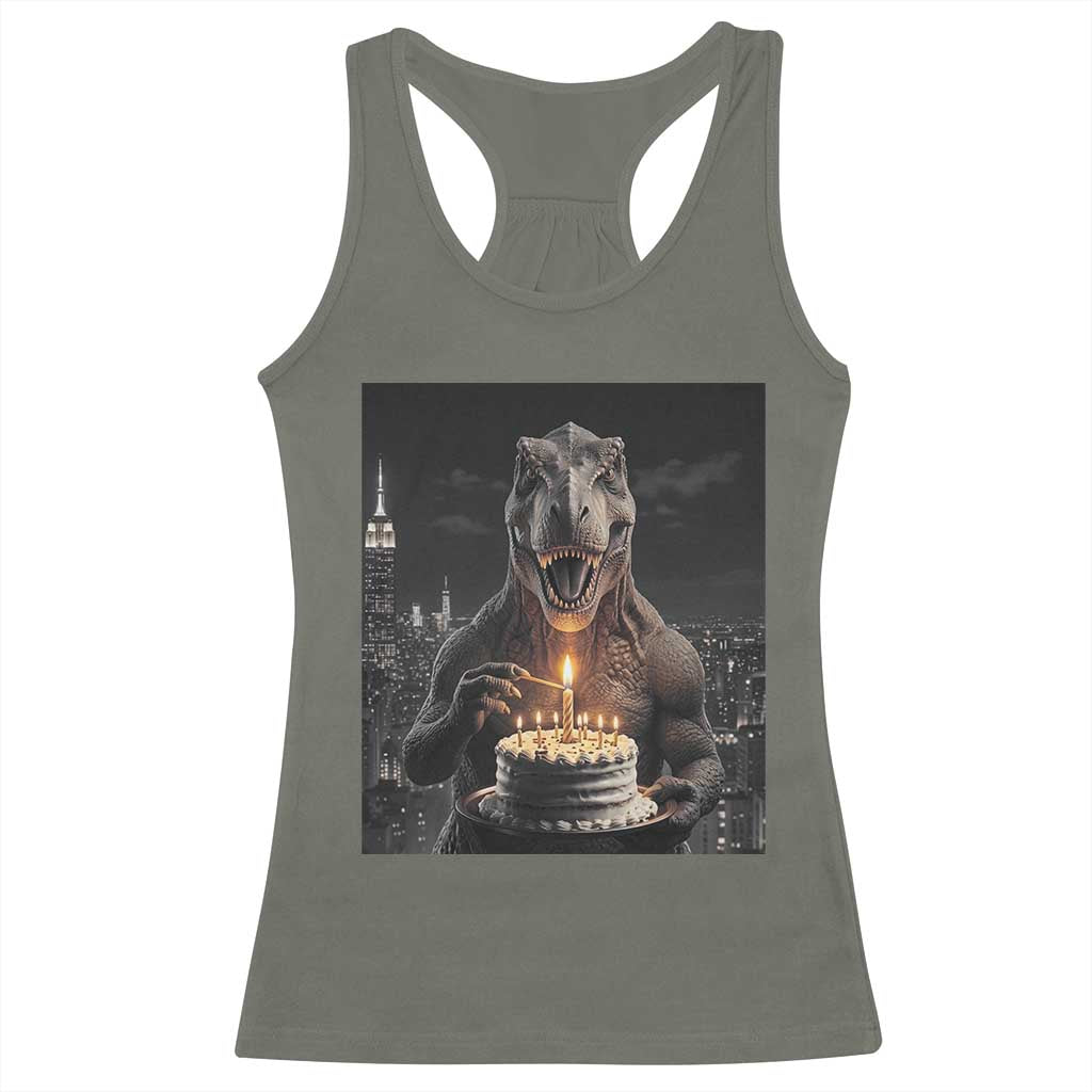 Funny Birthday Dinosaur Racerback Tank Top Prehistoric Party Celebration TS12 Military Green Print Your Wear
