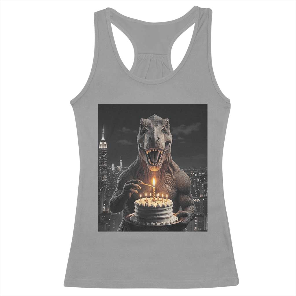 Funny Birthday Dinosaur Racerback Tank Top Prehistoric Party Celebration TS12 Sport Gray Print Your Wear