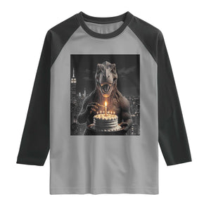 Funny Birthday Dinosaur Raglan Shirt Prehistoric Party Celebration TS12 Sport Gray Black Print Your Wear